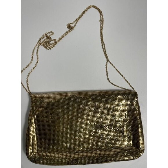 Vintage Whitting & Davis Shiny Gold Mesh Evening Bag Made In USA Chain Shoulder - Picture 5 of 7